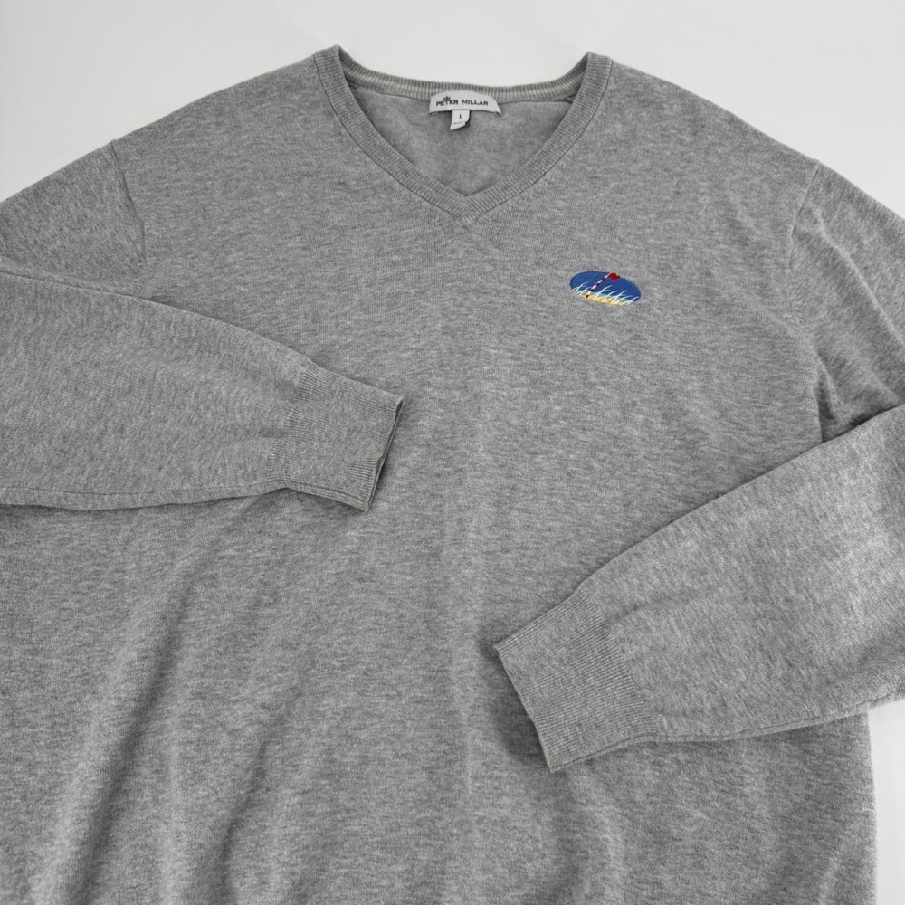 Peter Millar Men's Gray V-Neck Sweater Silk Cashmere Large Nantucket Golf Club - Picture 4 of 8